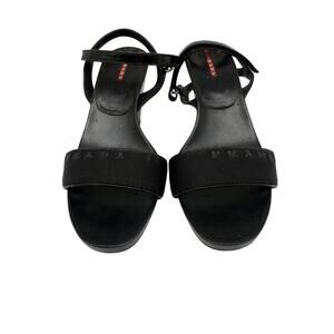 Prada Patent Leather Open Toe Ankle Strap Wedge Sandals Black Women's Size 36